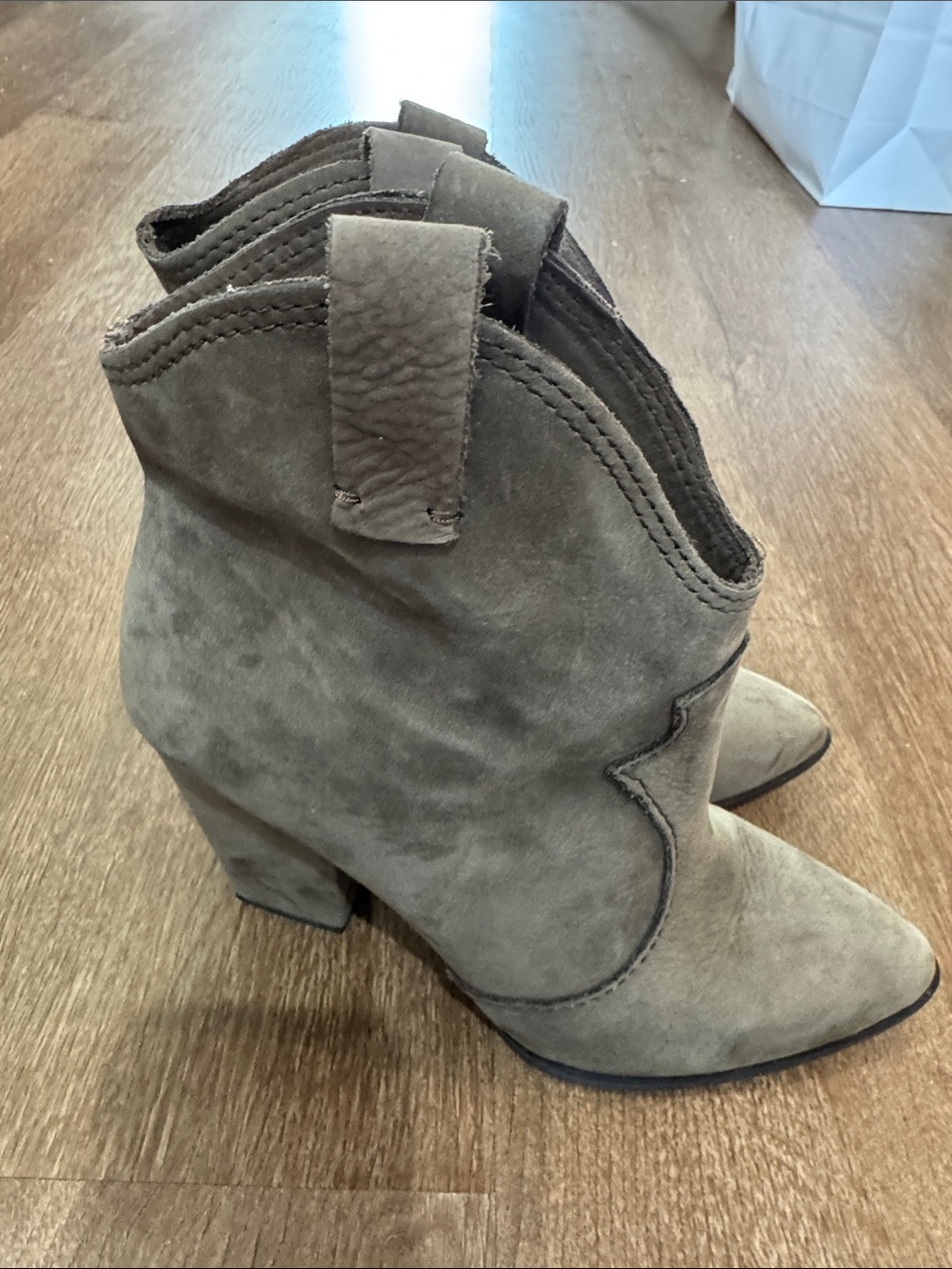 Zara Olive Suede Ankle Booties with Block Heel